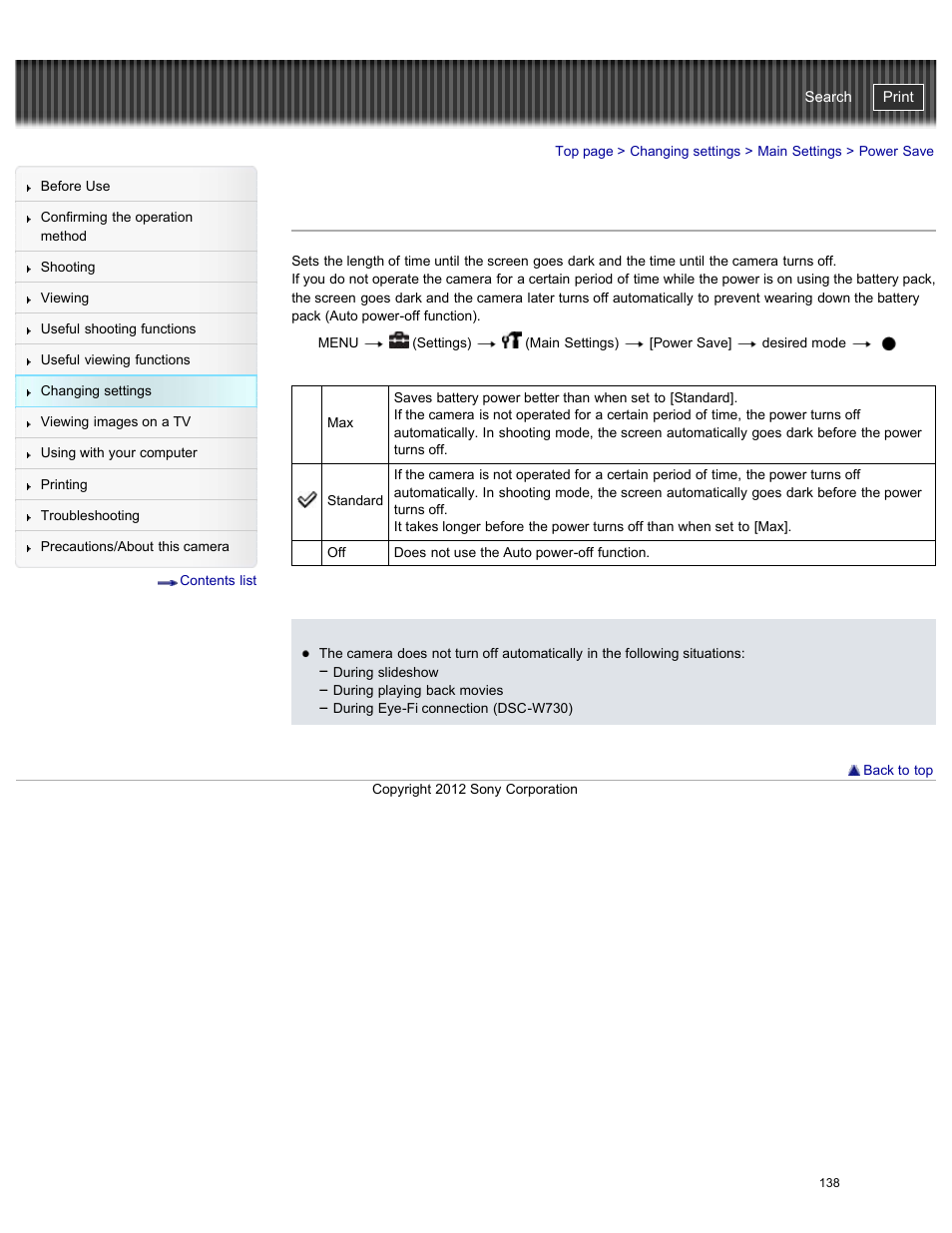 Power save, Cyber-shot user guide | Sony DSC-W730 User Manual | Page 145 / 201