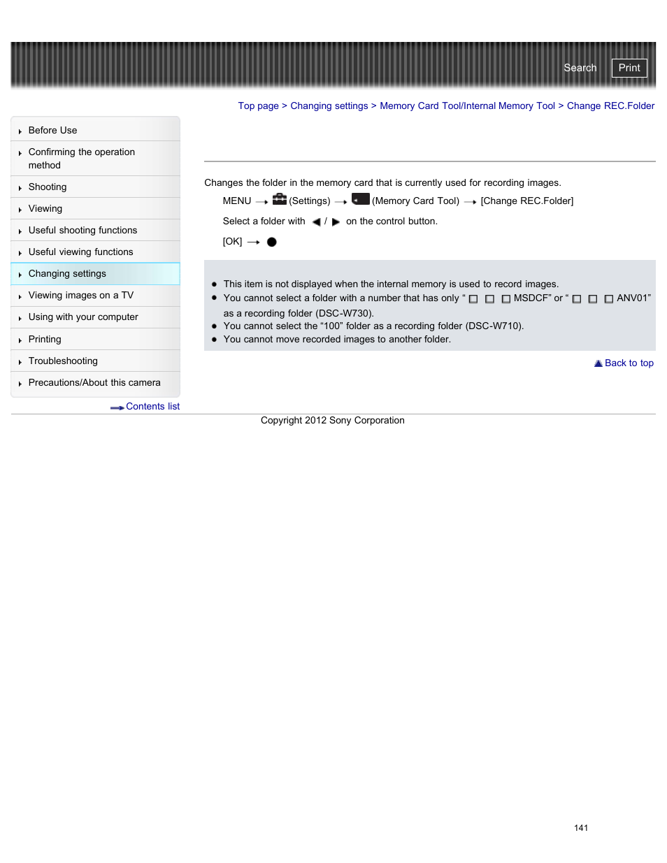 Change rec.folder, Details, Cyber-shot user guide | Sony DSC-W730 User Manual | Page 148 / 201