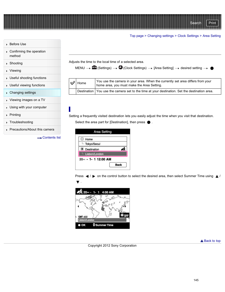 Area setting, Cyber-shot user guide | Sony DSC-W730 User Manual | Page 152 / 201