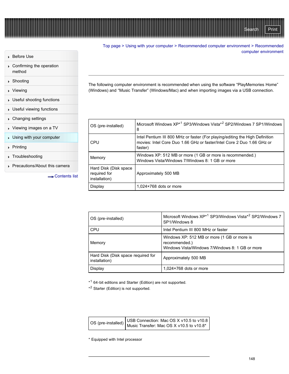 Recommended computer environment, Cyber-shot user guide | Sony DSC-W730 User Manual | Page 155 / 201