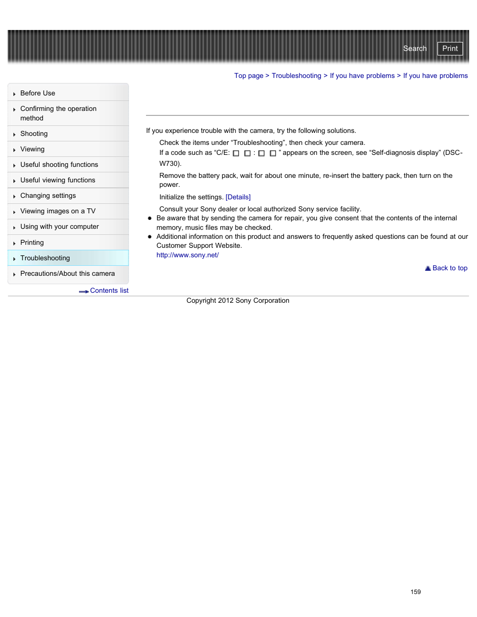 If you have problems, Cyber-shot user guide | Sony DSC-W730 User Manual | Page 166 / 201