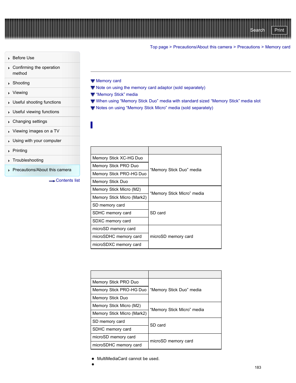 Memory card, Details, Cyber-shot user guide | Sony DSC-W730 User Manual | Page 190 / 201