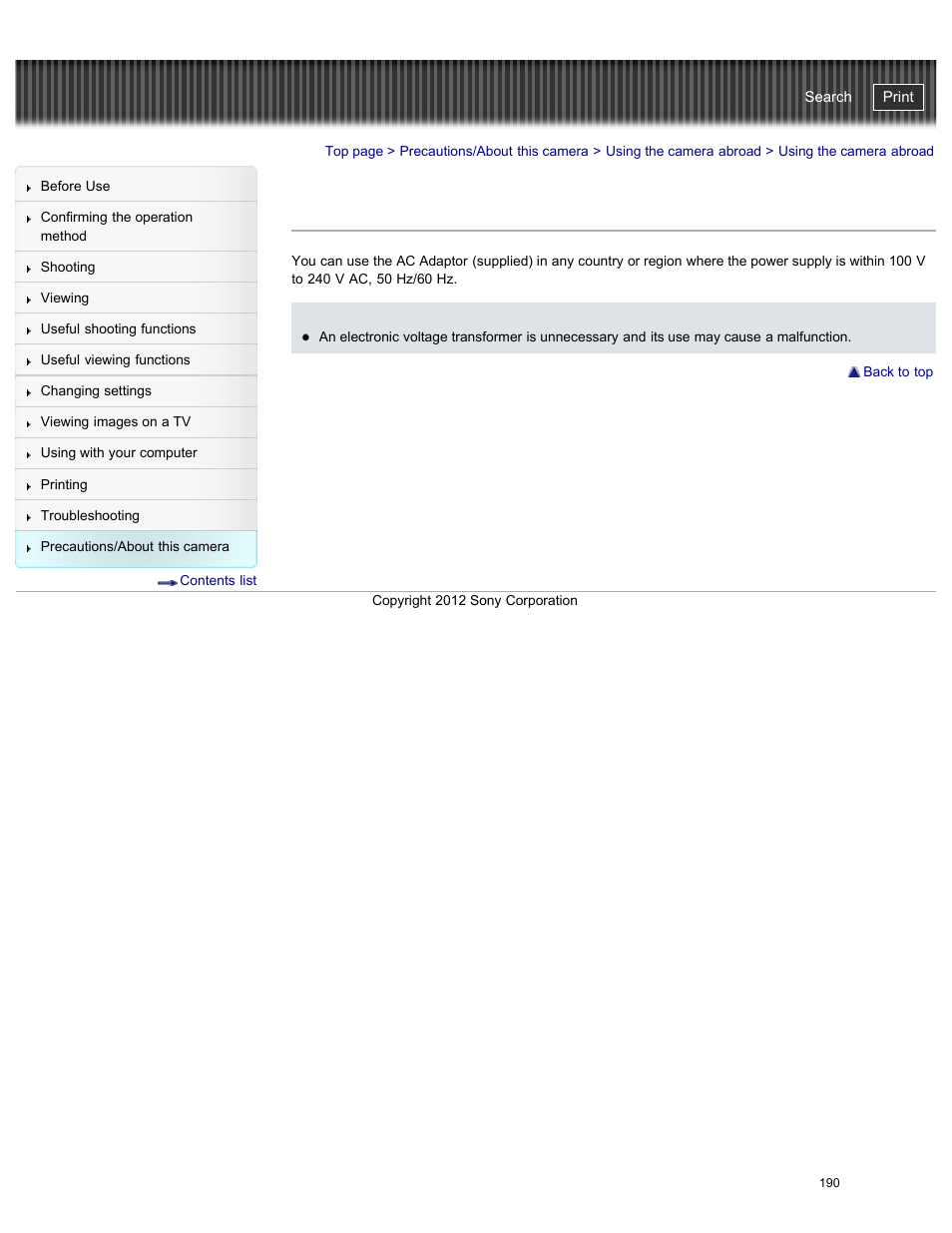 Using the camera abroad, Cyber-shot user guide | Sony DSC-W730 User Manual | Page 197 / 201
