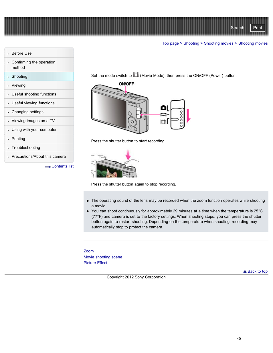 Shooting movies, Cyber-shot user guide | Sony DSC-W730 User Manual | Page 47 / 201