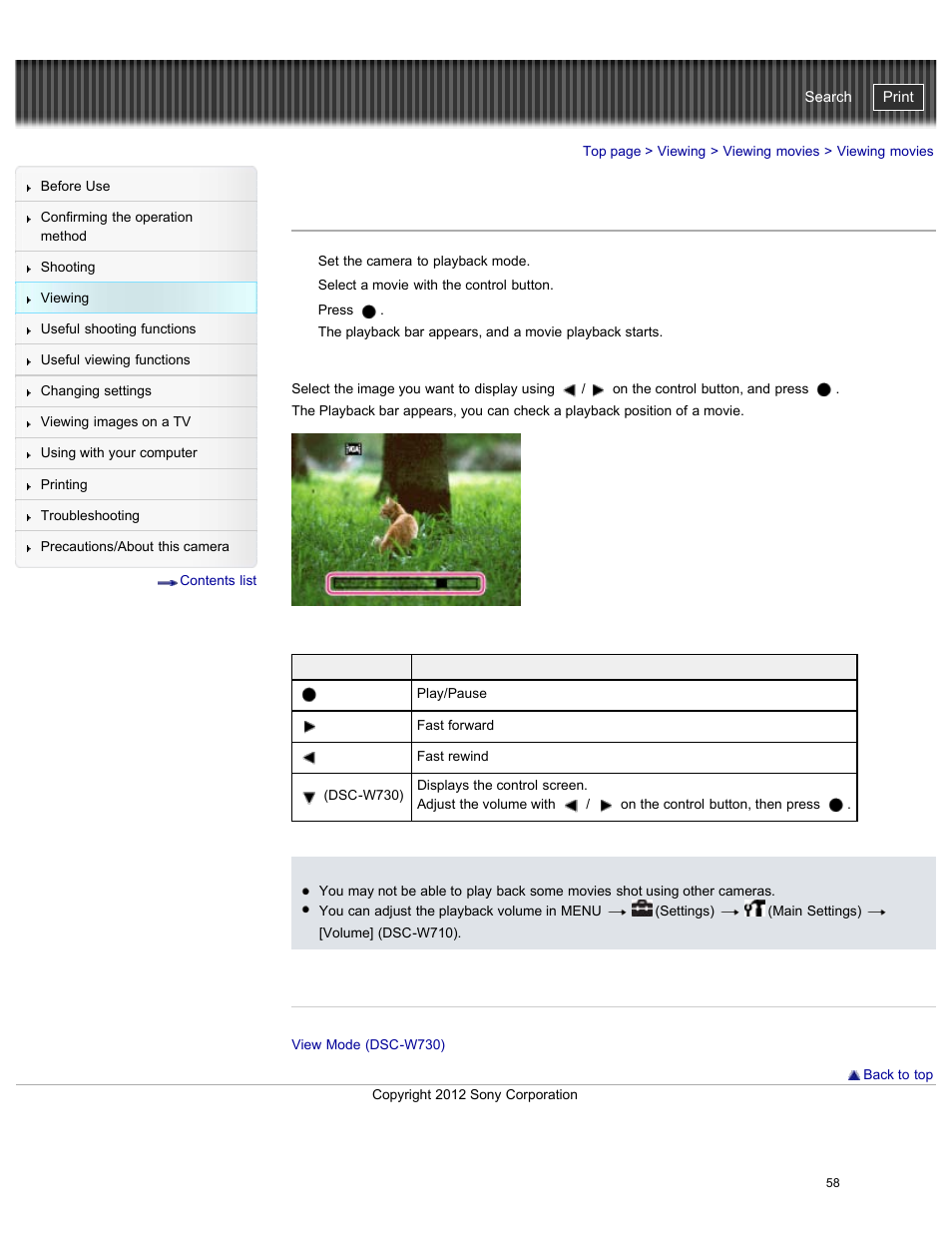 Viewing movies, Cyber-shot user guide | Sony DSC-W730 User Manual | Page 65 / 201