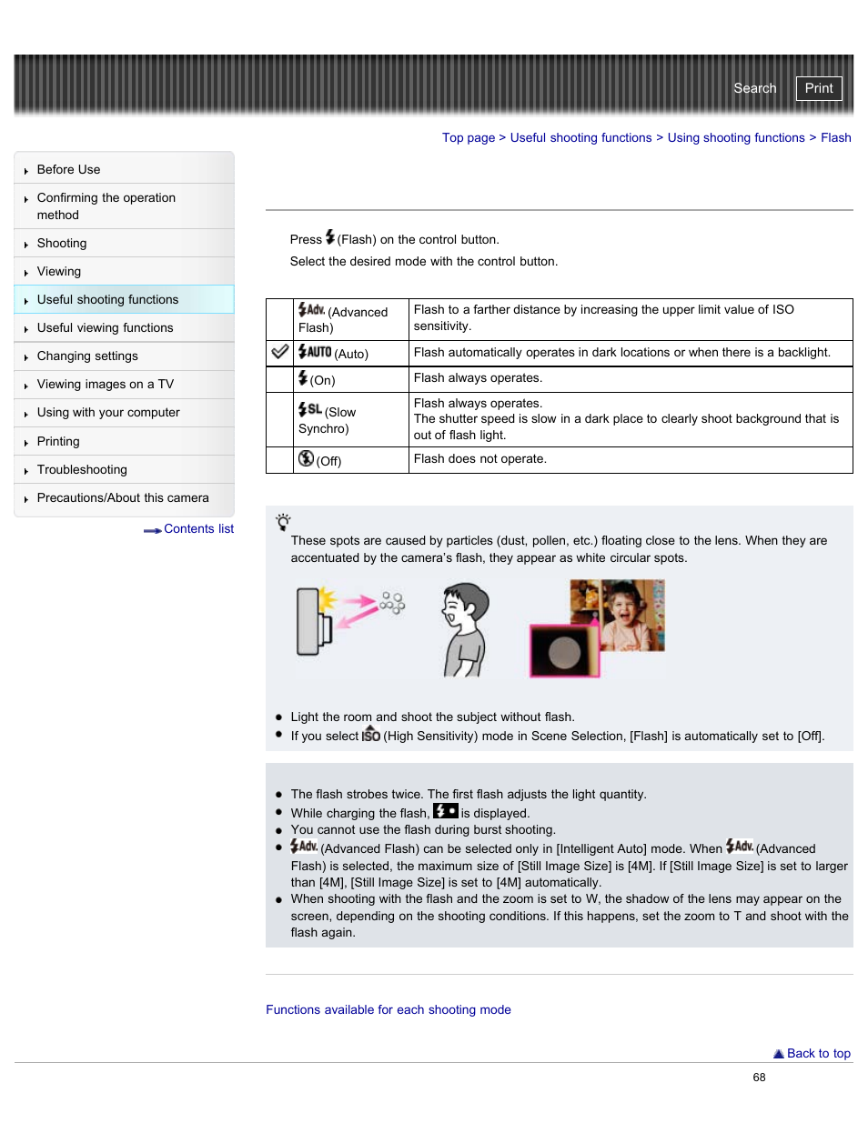 Flash, Cyber-shot user guide | Sony DSC-W730 User Manual | Page 75 / 201