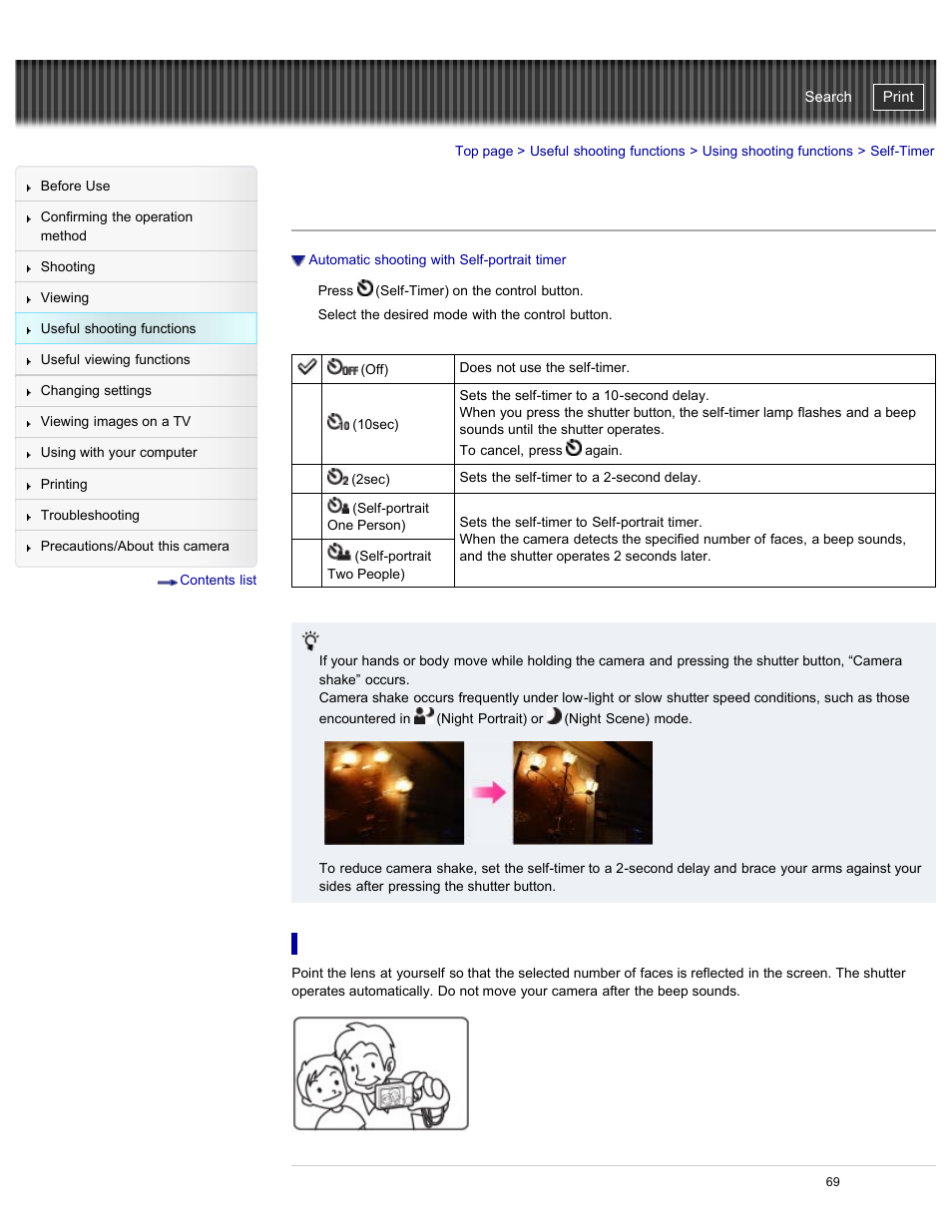 Self-timer, Automatic shooting with self-portrait timer, Cyber-shot user guide | Sony DSC-W730 User Manual | Page 76 / 201