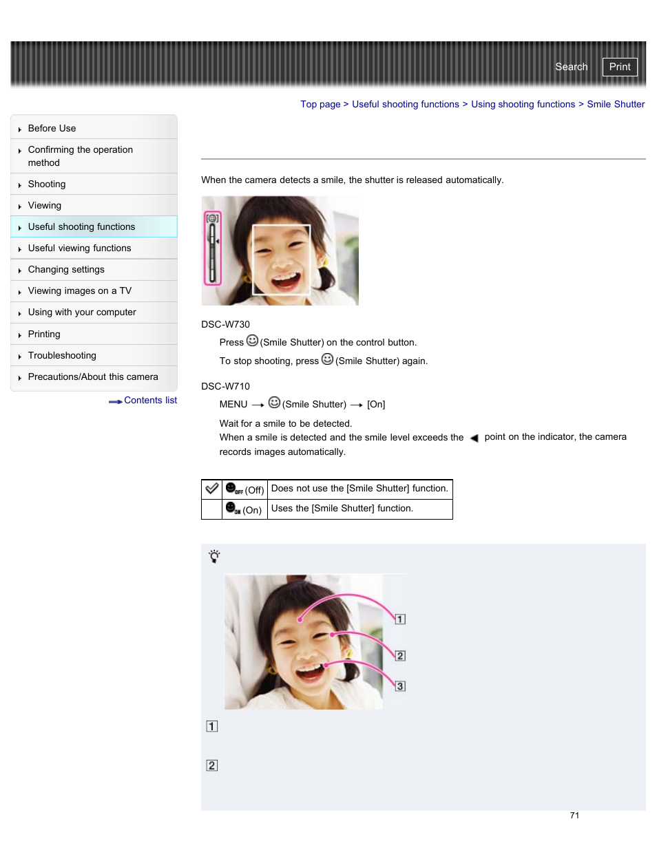 Smile shutter, Cyber-shot user guide | Sony DSC-W730 User Manual | Page 78 / 201