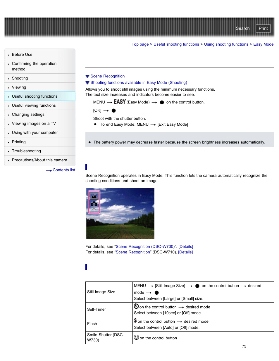 Easy mode, Scene recognition, Cyber-shot user guide | Sony DSC-W730 User Manual | Page 82 / 201