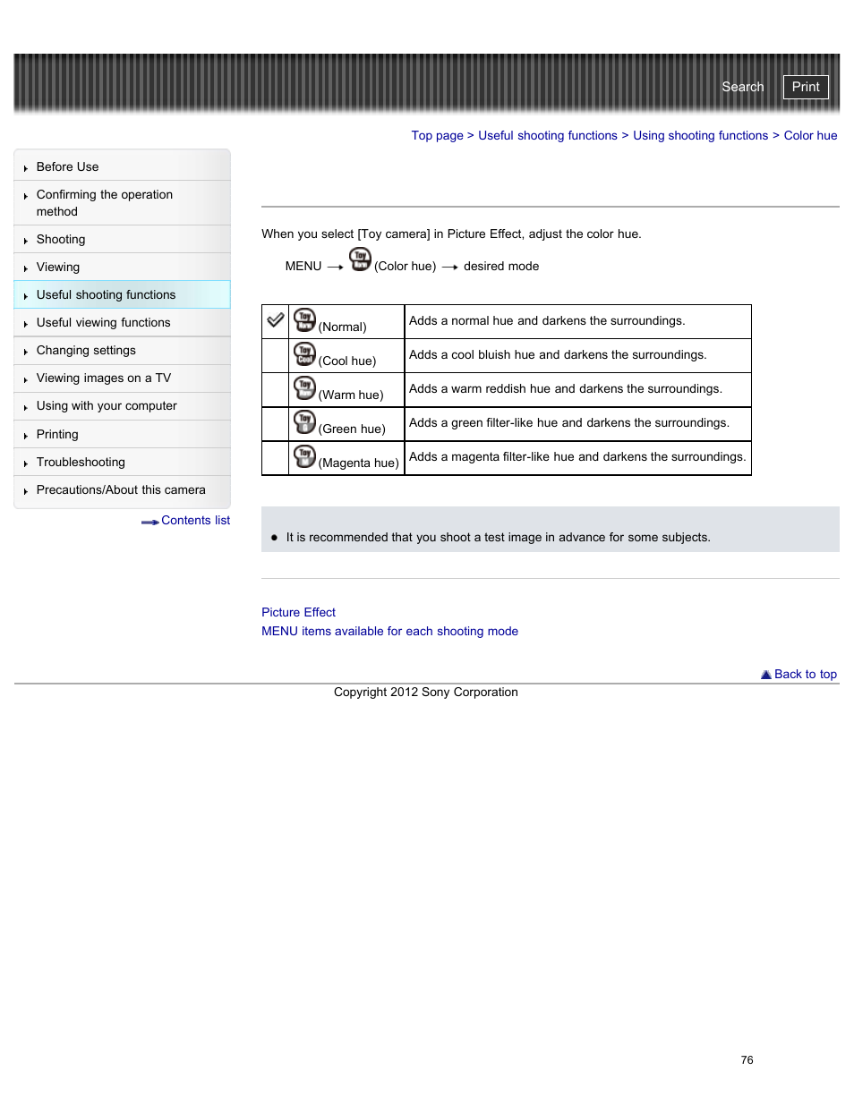 Color hue, Cyber-shot user guide | Sony DSC-W730 User Manual | Page 83 / 201