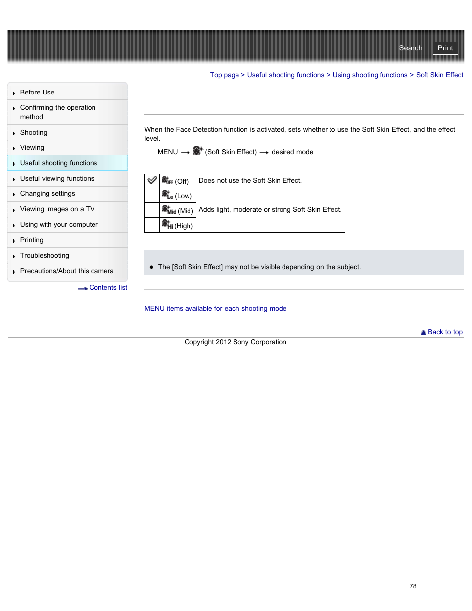 Soft skin effect, Cyber-shot user guide | Sony DSC-W730 User Manual | Page 85 / 201