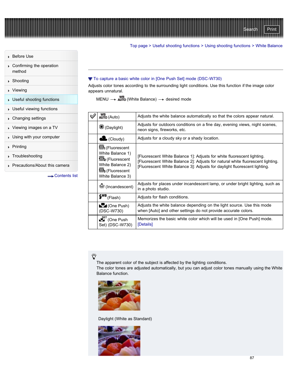 White balance, Cyber-shot user guide | Sony DSC-W730 User Manual | Page 94 / 201