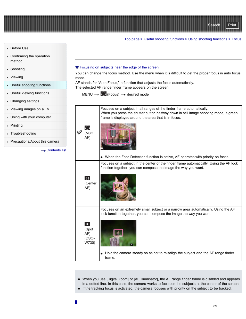 Focus, Details, Cyber-shot user guide | Sony DSC-W730 User Manual | Page 96 / 201
