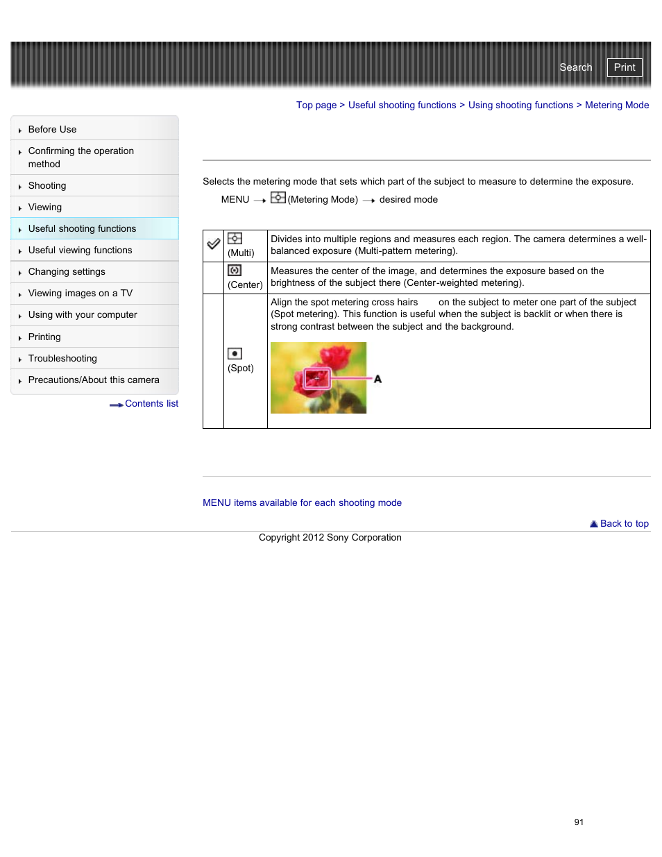 Metering mode, Cyber-shot user guide | Sony DSC-W730 User Manual | Page 98 / 201