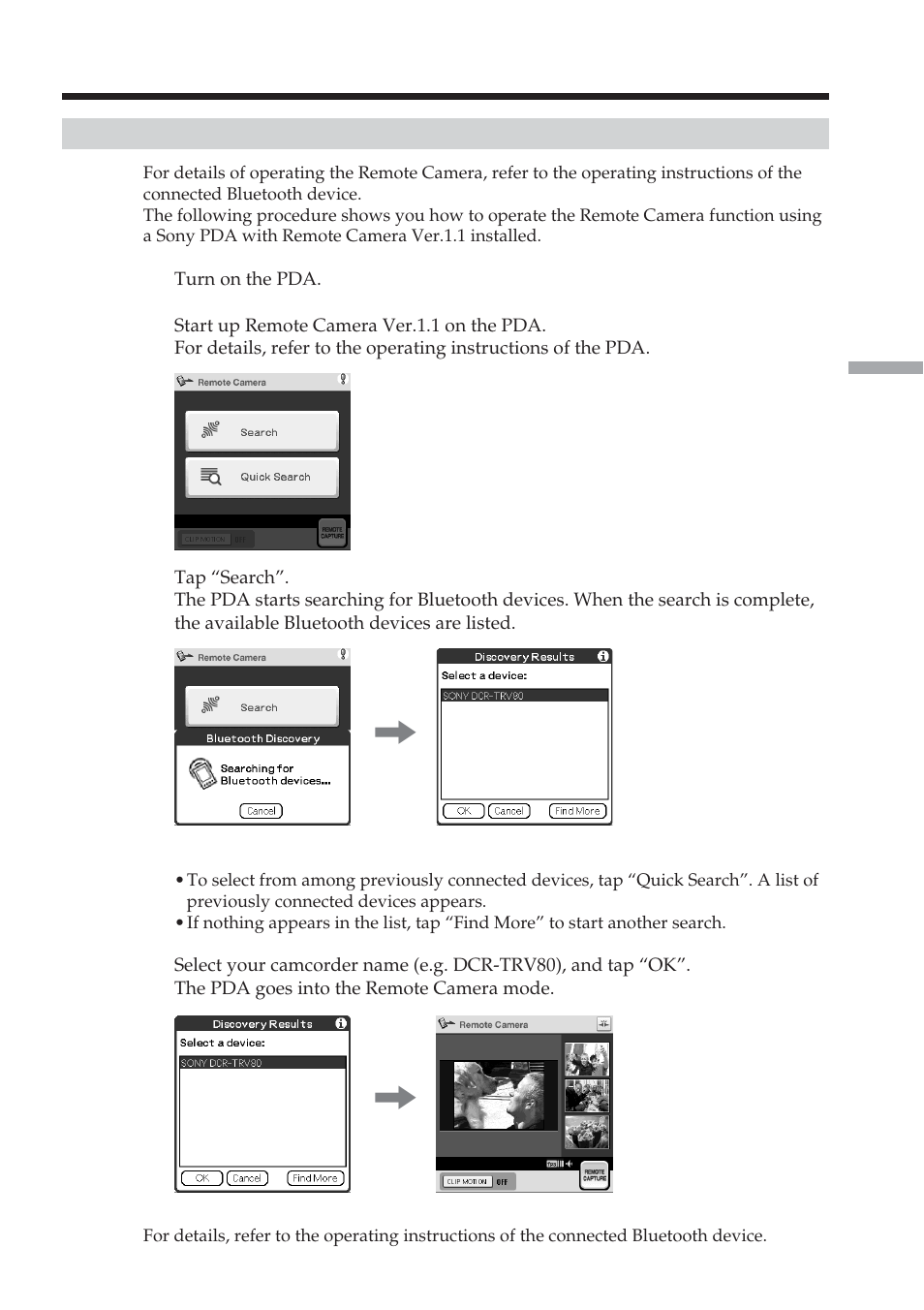 Operating the remote camera | Sony DCR-TRV70 User Manual | Page 121 / 168