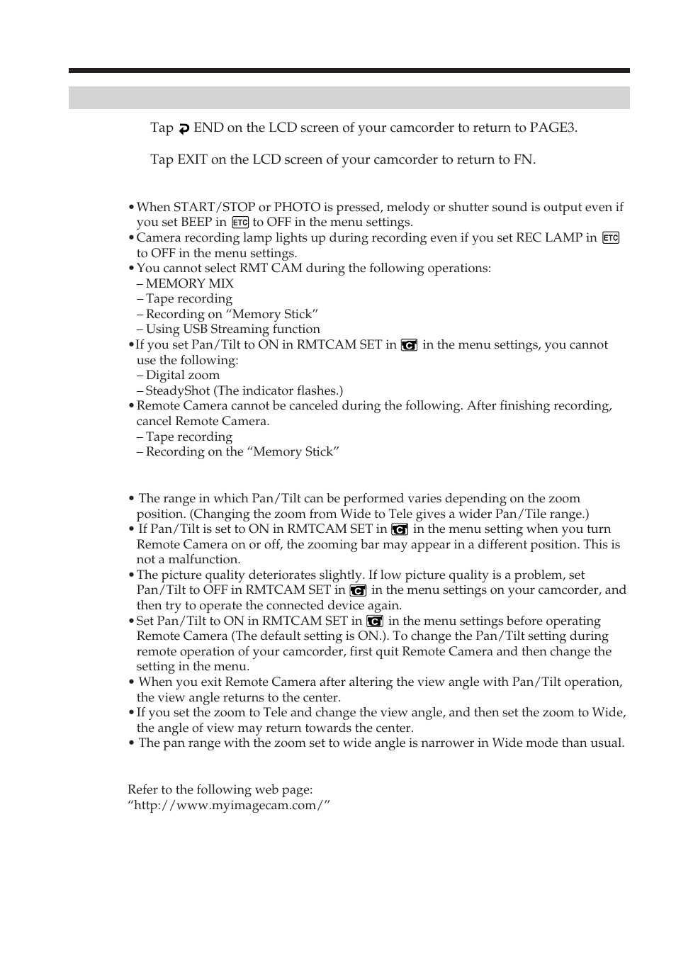 Ending the remote camera, Using as a remote camera ending the remote camera | Sony DCR-TRV70 User Manual | Page 122 / 168