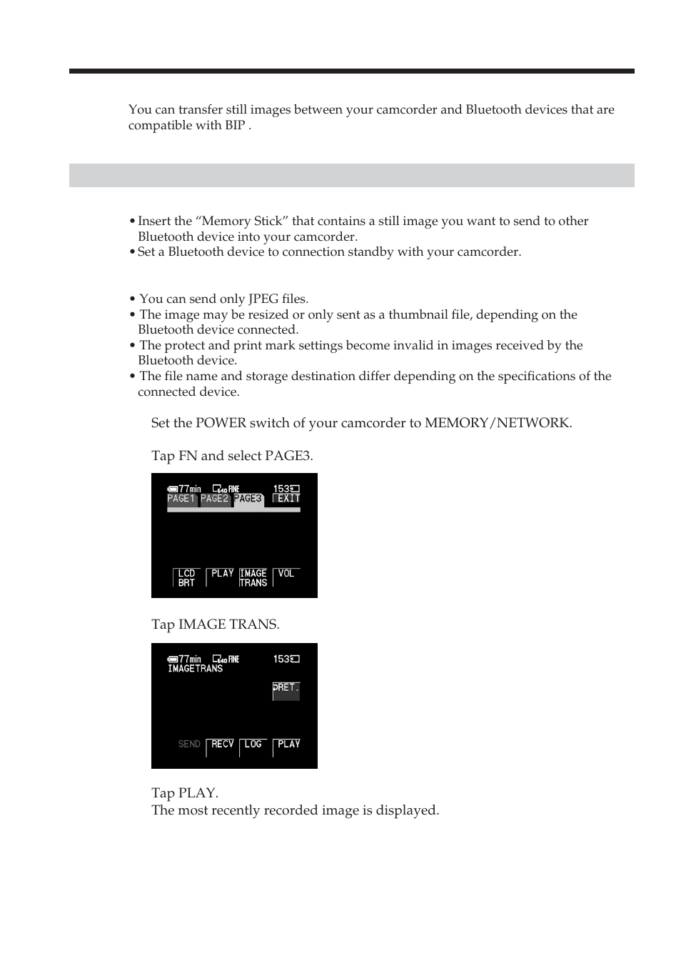 Sending a still image | Sony DCR-TRV70 User Manual | Page 124 / 168