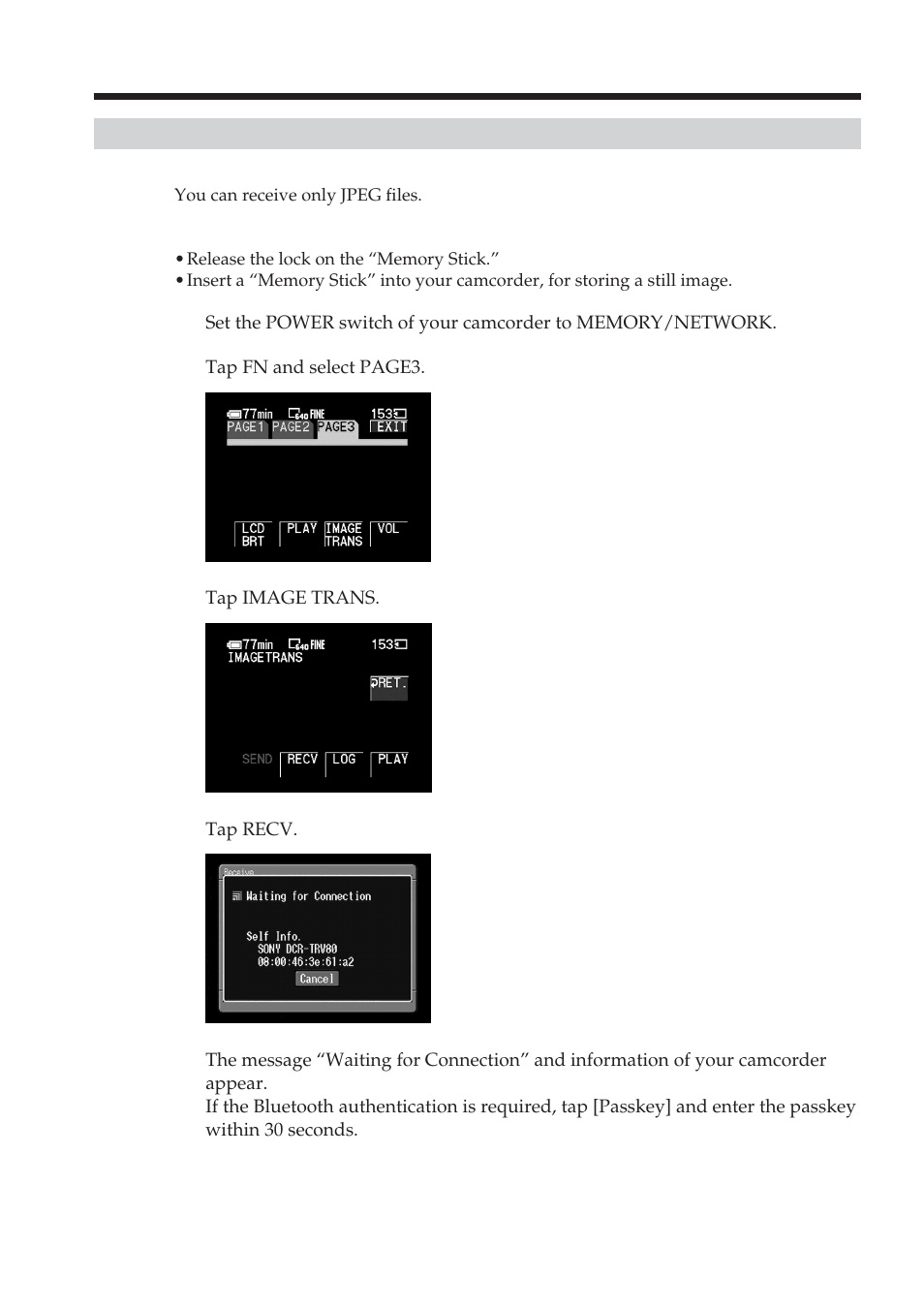 Receiving still images | Sony DCR-TRV70 User Manual | Page 128 / 168