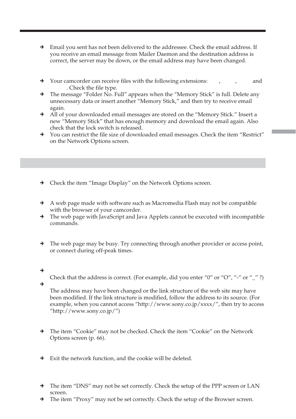 Troubleshooting, Trouble viewing web pages | Sony DCR-TRV70 User Manual | Page 133 / 168