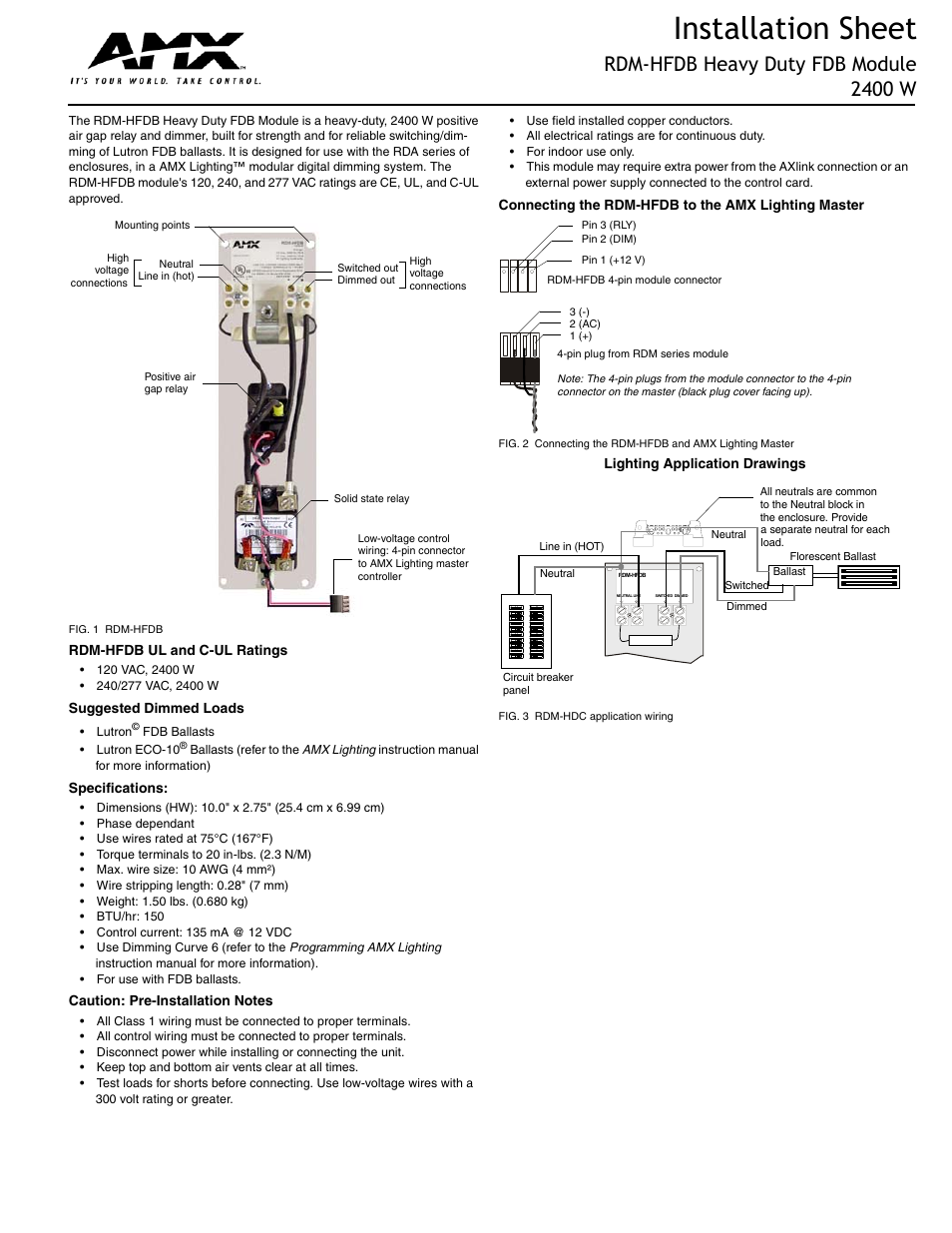 AMX Heavy Duty FDB Module RDM-HFDB User Manual | 2 pages