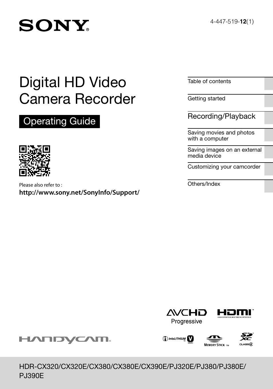 Sony HDR-CX380 User Manual | 52 pages