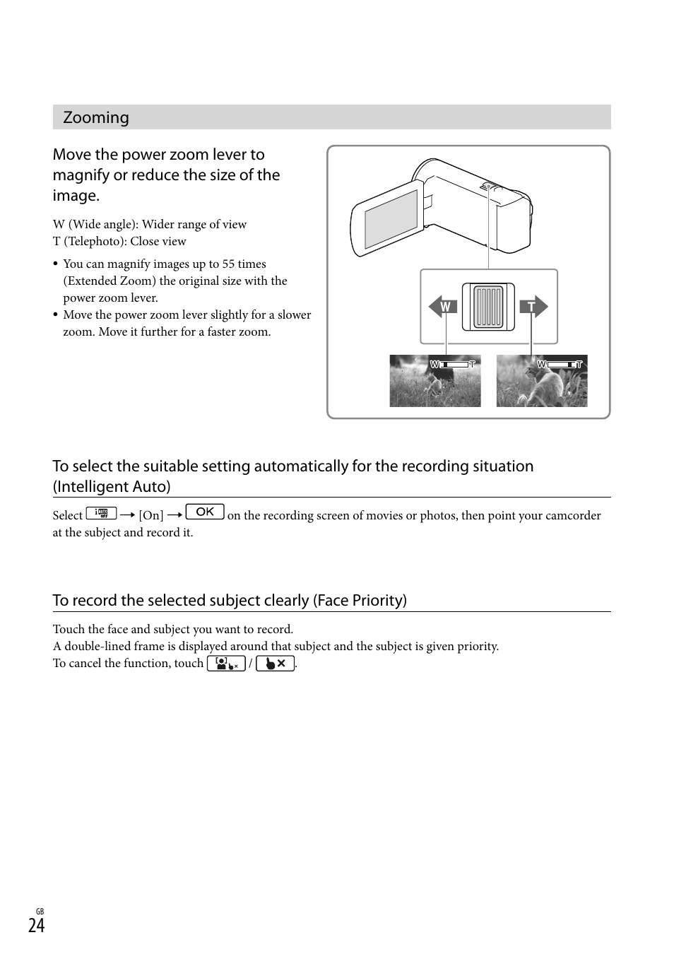 Zooming, Er (24) | Sony HDR-CX380 User Manual | Page 24 / 52