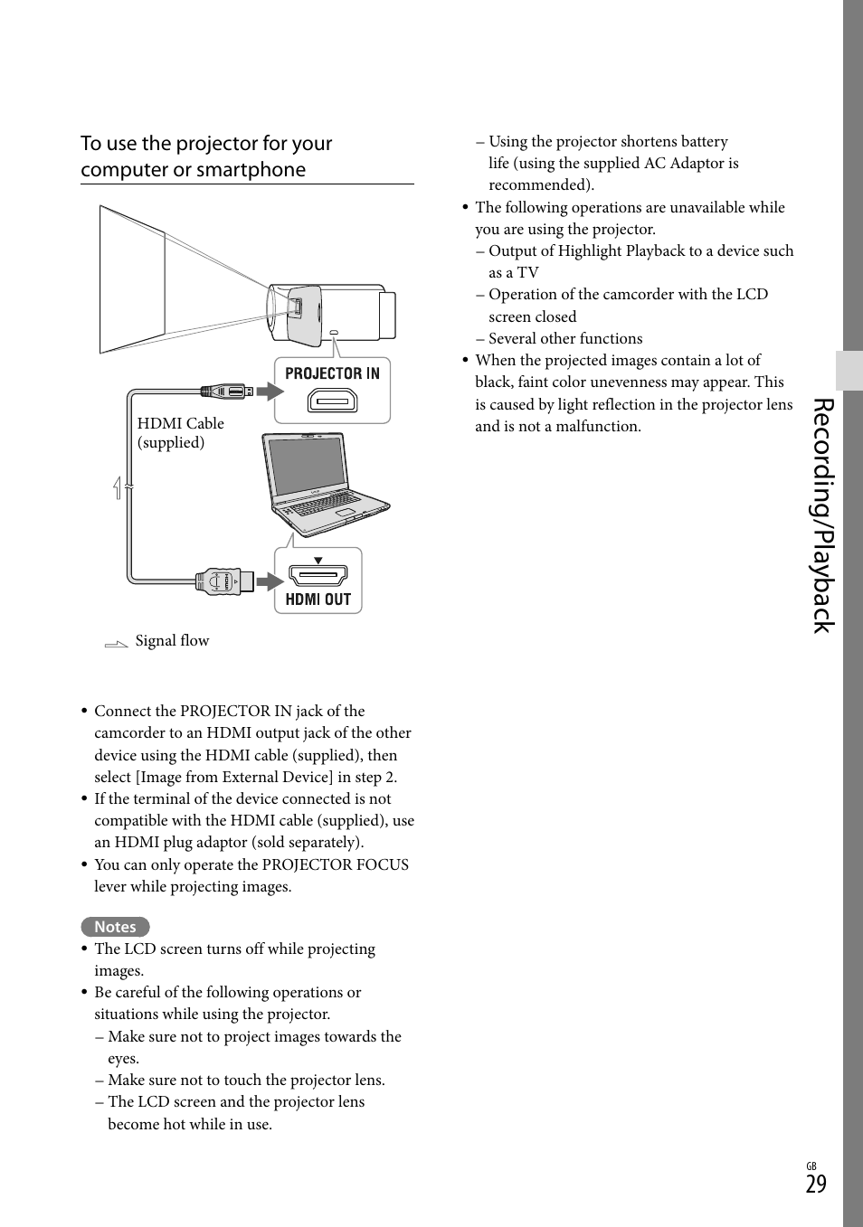 Or in jack (29), Rec or ding/p la yback | Sony HDR-CX380 User Manual | Page 29 / 52