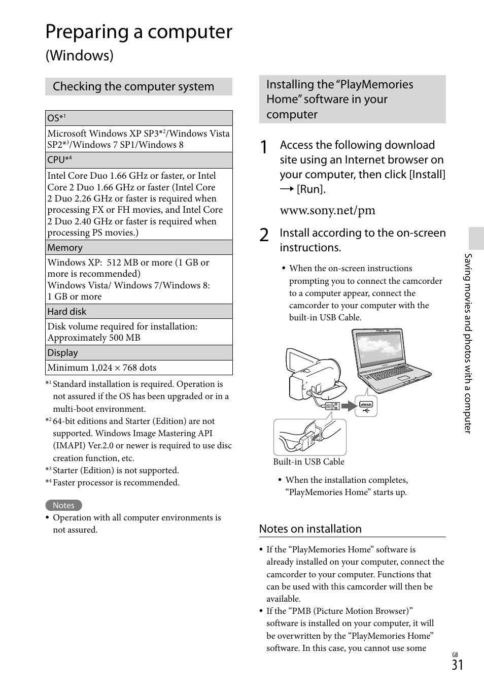 Preparing a computer (windows), Checking the computer system, Preparing a computer | Windows), Install according to the on-screen instructions | Sony HDR-CX380 User Manual | Page 31 / 52