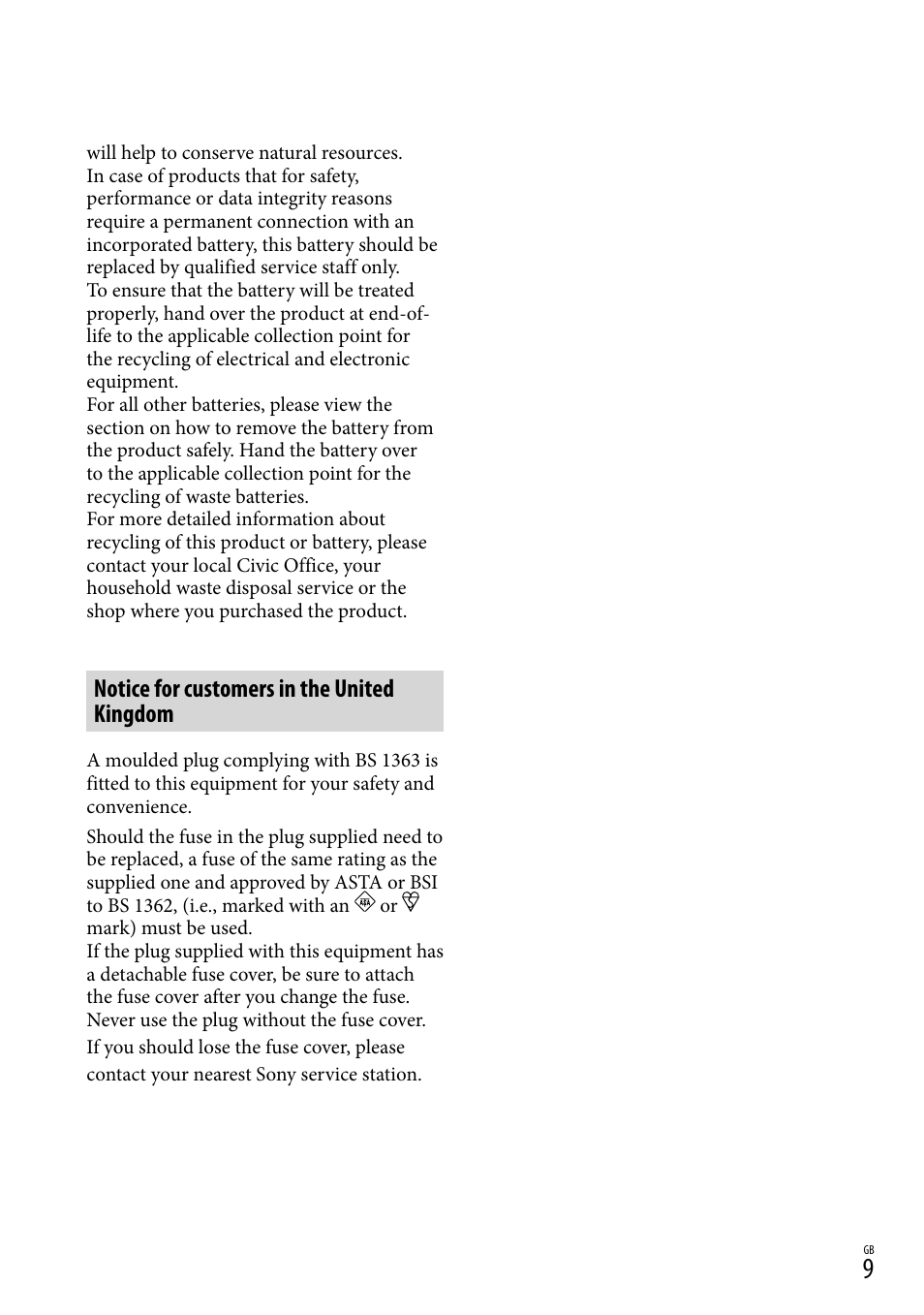 Notice for customers in the united kingdom | Sony HDR-CX380 User Manual | Page 9 / 52