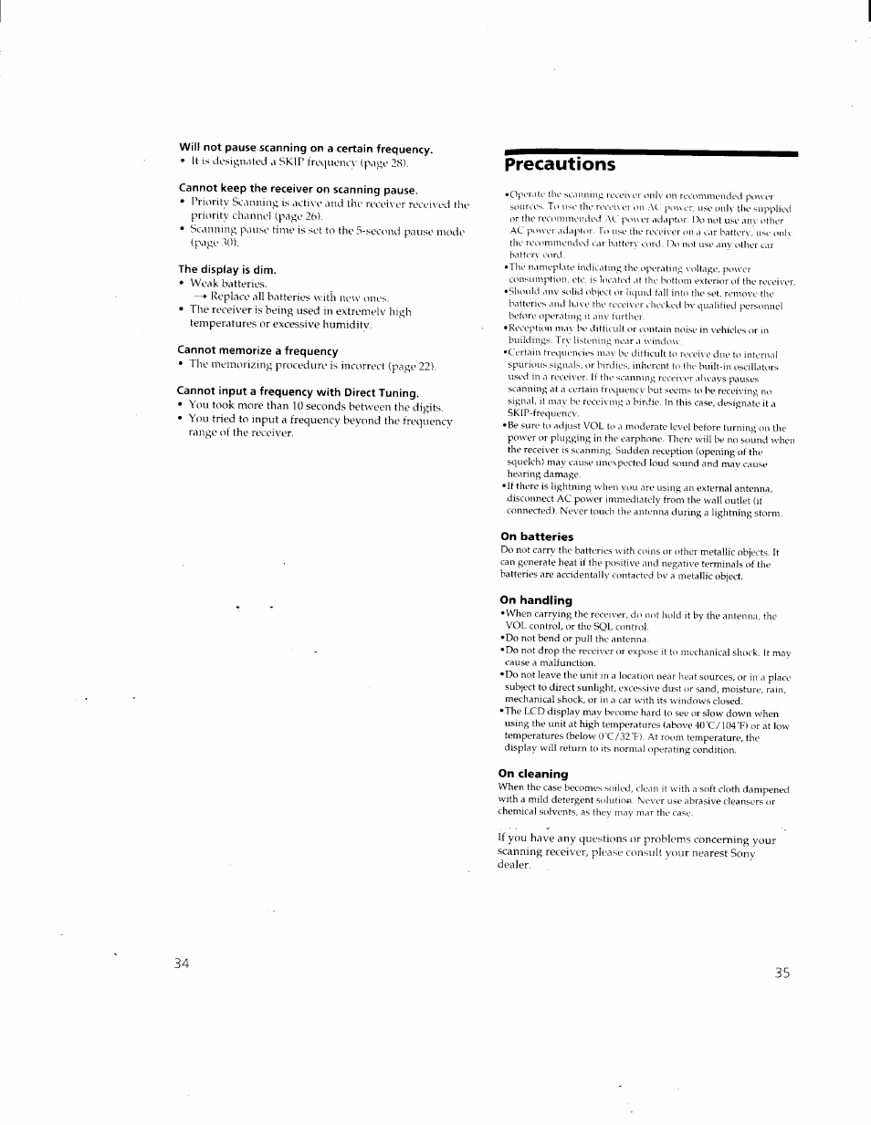 Precautions, On batteries, On handling | On cleaning | Sony ICF-SC1 User Manual | Page 18 / 21