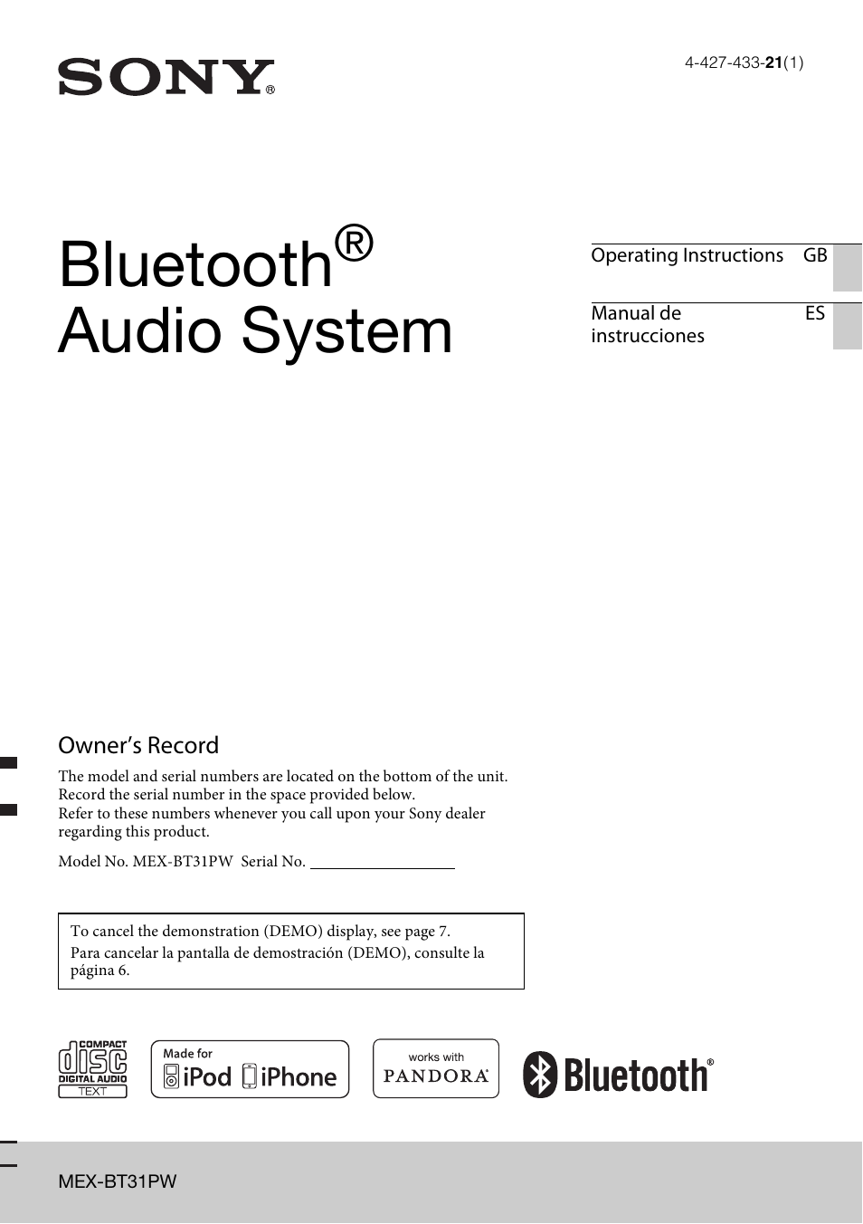 Sony MEX-BT31PW User Manual | 92 pages