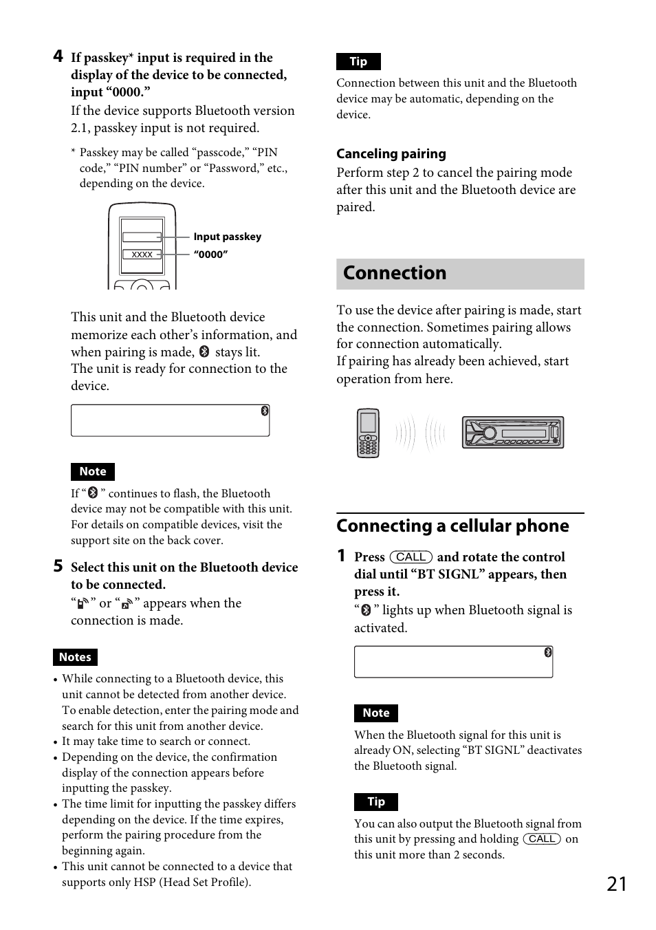 Connection, Connecting a cellular phone 1 | Sony MEX-BT31PW User Manual | Page 21 / 92