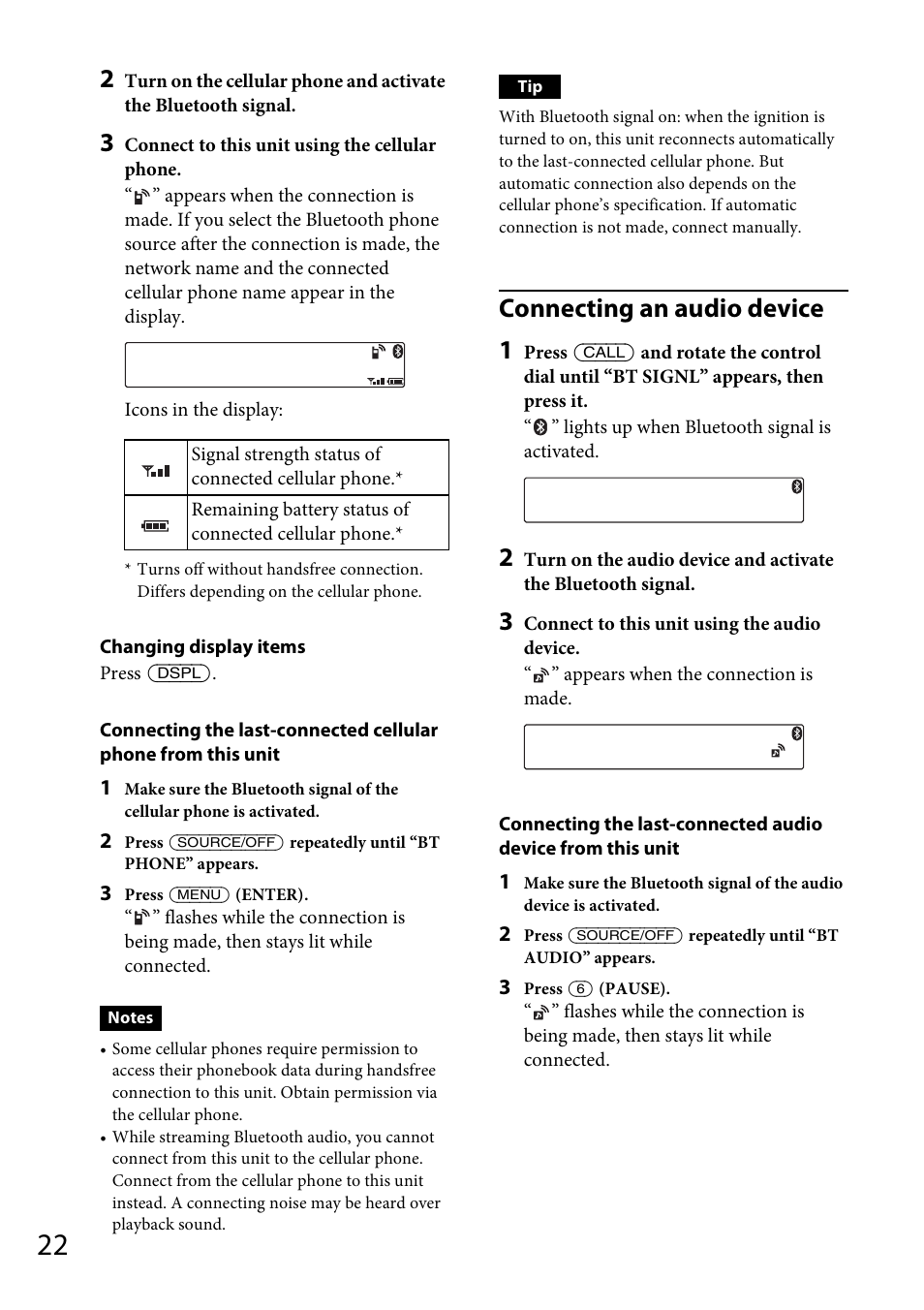 Connecting an audio device 1 | Sony MEX-BT31PW User Manual | Page 22 / 92