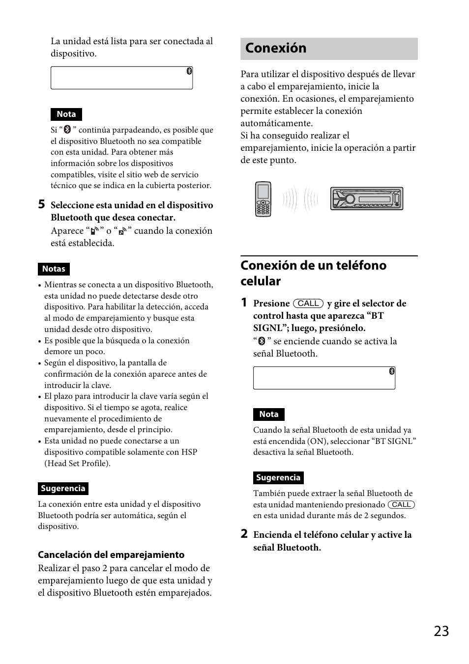 Conexión, Conexión de un teléfono celular 1 | Sony MEX-BT31PW User Manual | Page 65 / 92