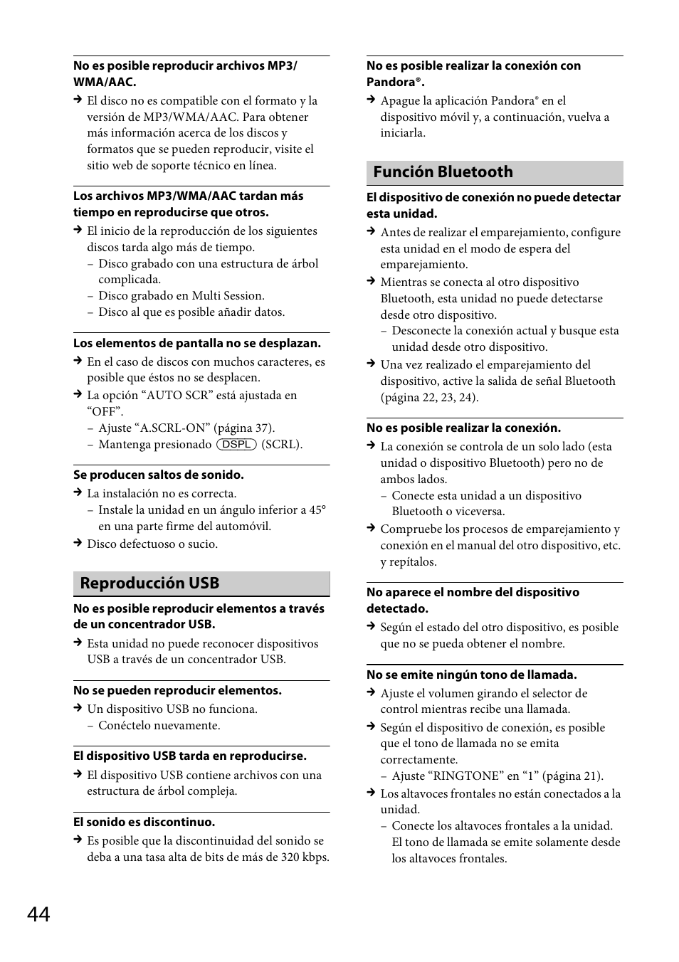 Reproducción usb, Función bluetooth | Sony MEX-BT31PW User Manual | Page 86 / 92