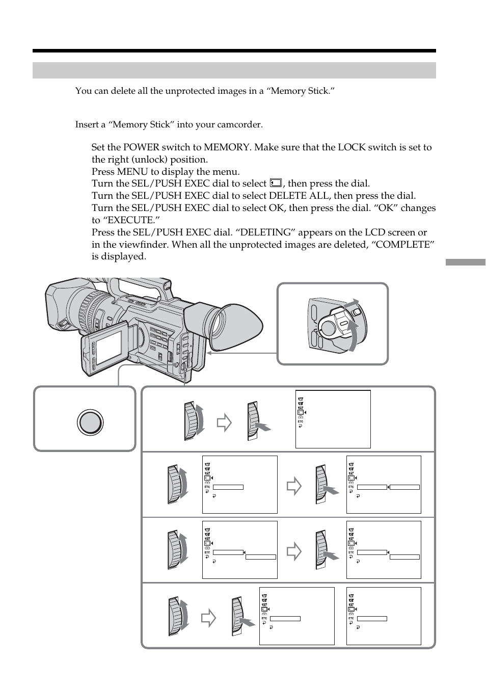 Deleting images deleting all the images | Sony DCR-VX2100 User Manual | Page 141 / 176