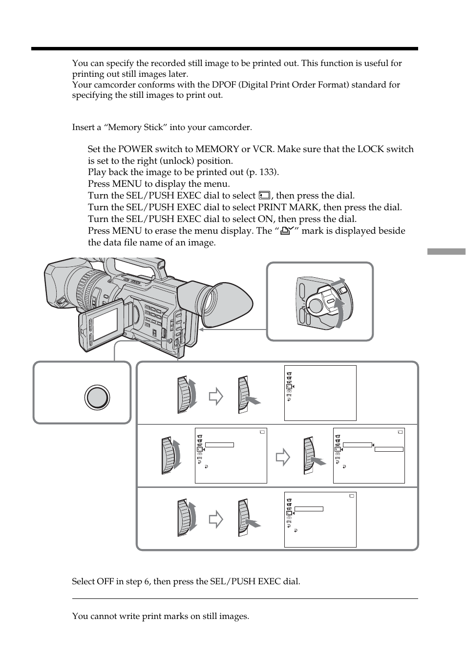 Writing a print mark – print mark | Sony DCR-VX2100 User Manual | Page 143 / 176