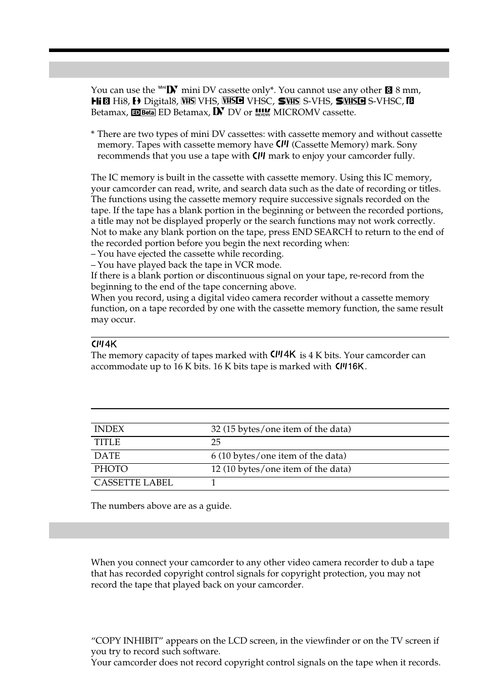 Additional information, Usable cassettes | Sony DCR-VX2100 User Manual | Page 144 / 176