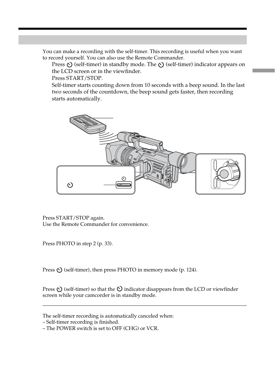 Self-timer recording, Recording a picture self-timer recording | Sony DCR-VX2100 User Manual | Page 25 / 176
