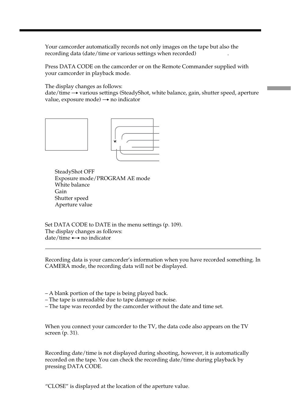 Playing back a tape, Using the data code function | Sony DCR-VX2100 User Manual | Page 29 / 176