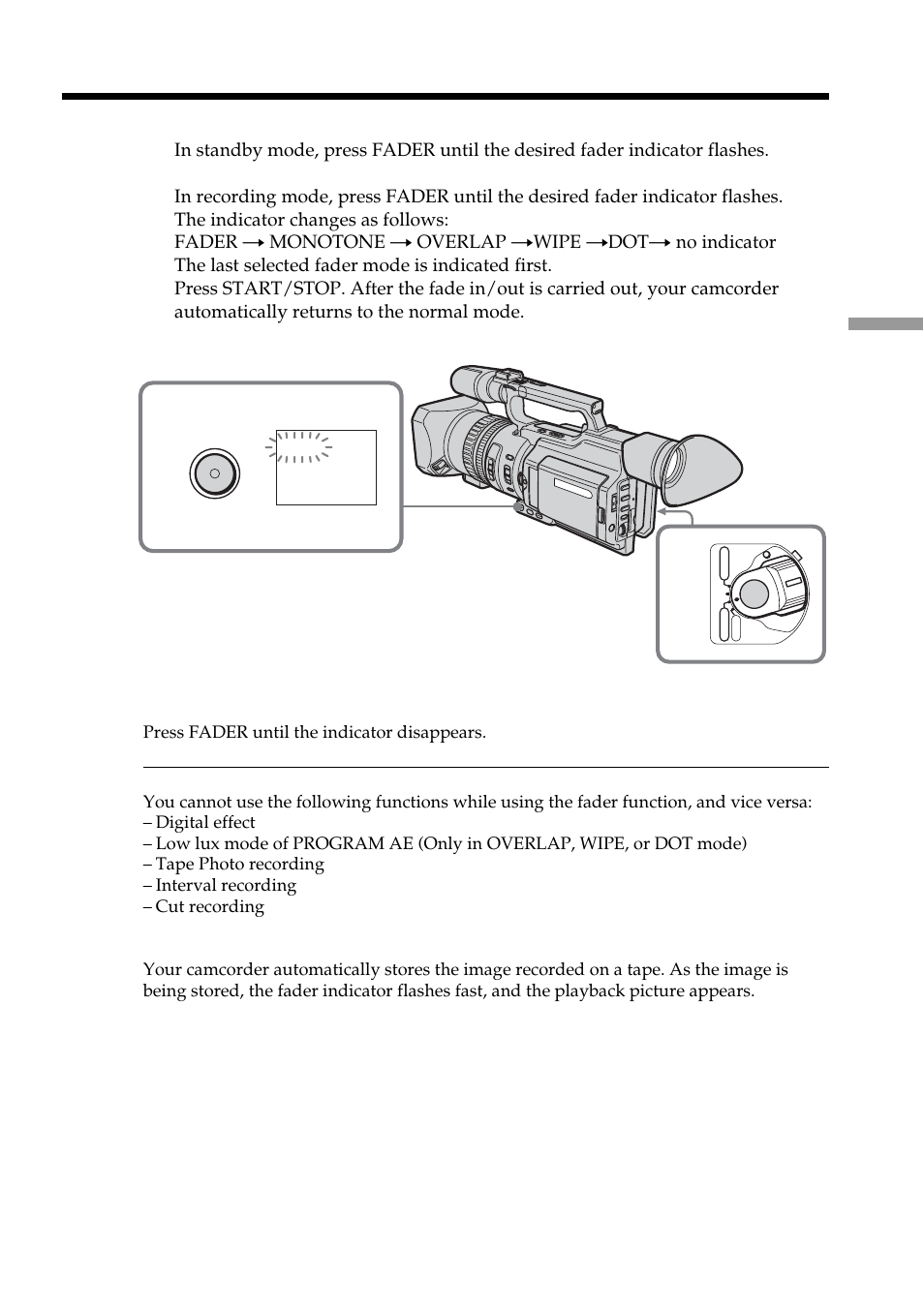 Using the fader function | Sony DCR-VX2100 User Manual | Page 39 / 176