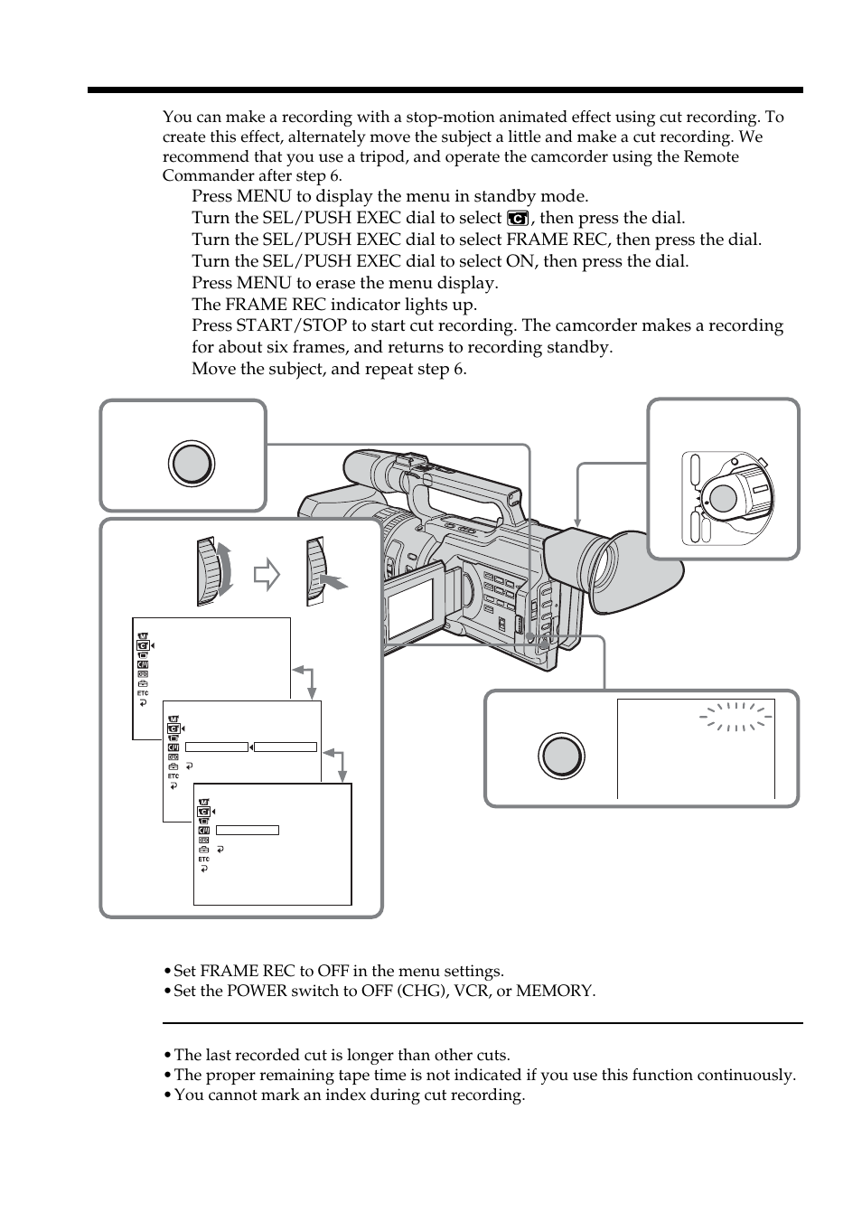 Frame by frame recording cut recording, Frame by frame recording – cut recording | Sony DCR-VX2100 User Manual | Page 62 / 176