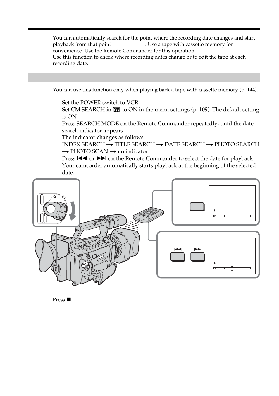 Searching a recording by date – date search | Sony DCR-VX2100 User Manual | Page 68 / 176