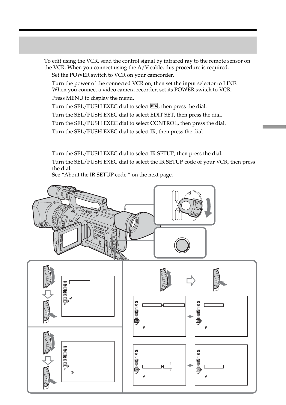 Set the ir setup code | Sony DCR-VX2100 User Manual | Page 77 / 176