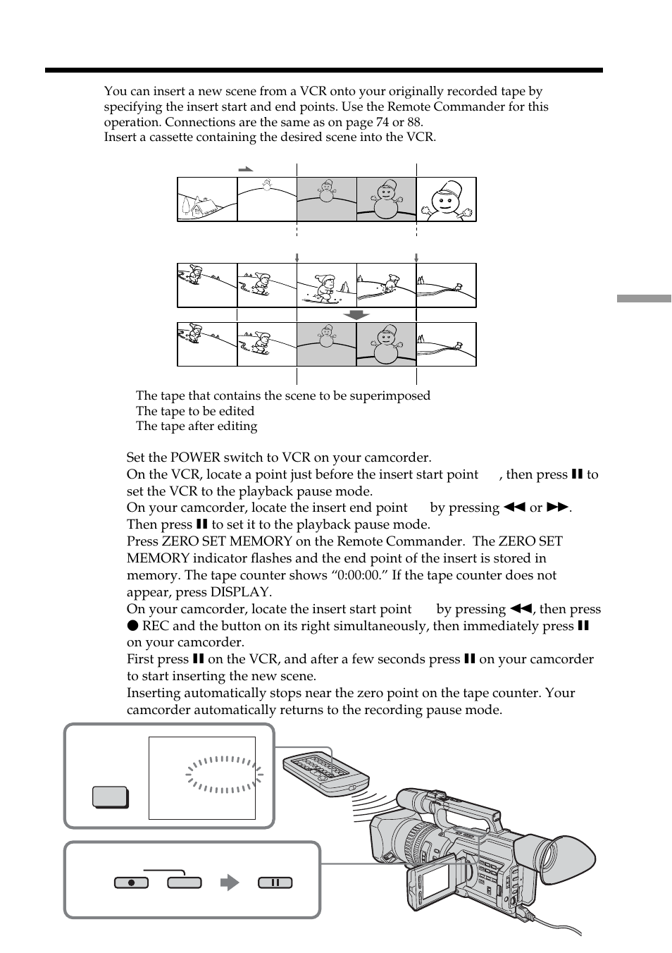 Inserting a scene from a vcr – insert editing | Sony DCR-VX2100 User Manual | Page 93 / 176
