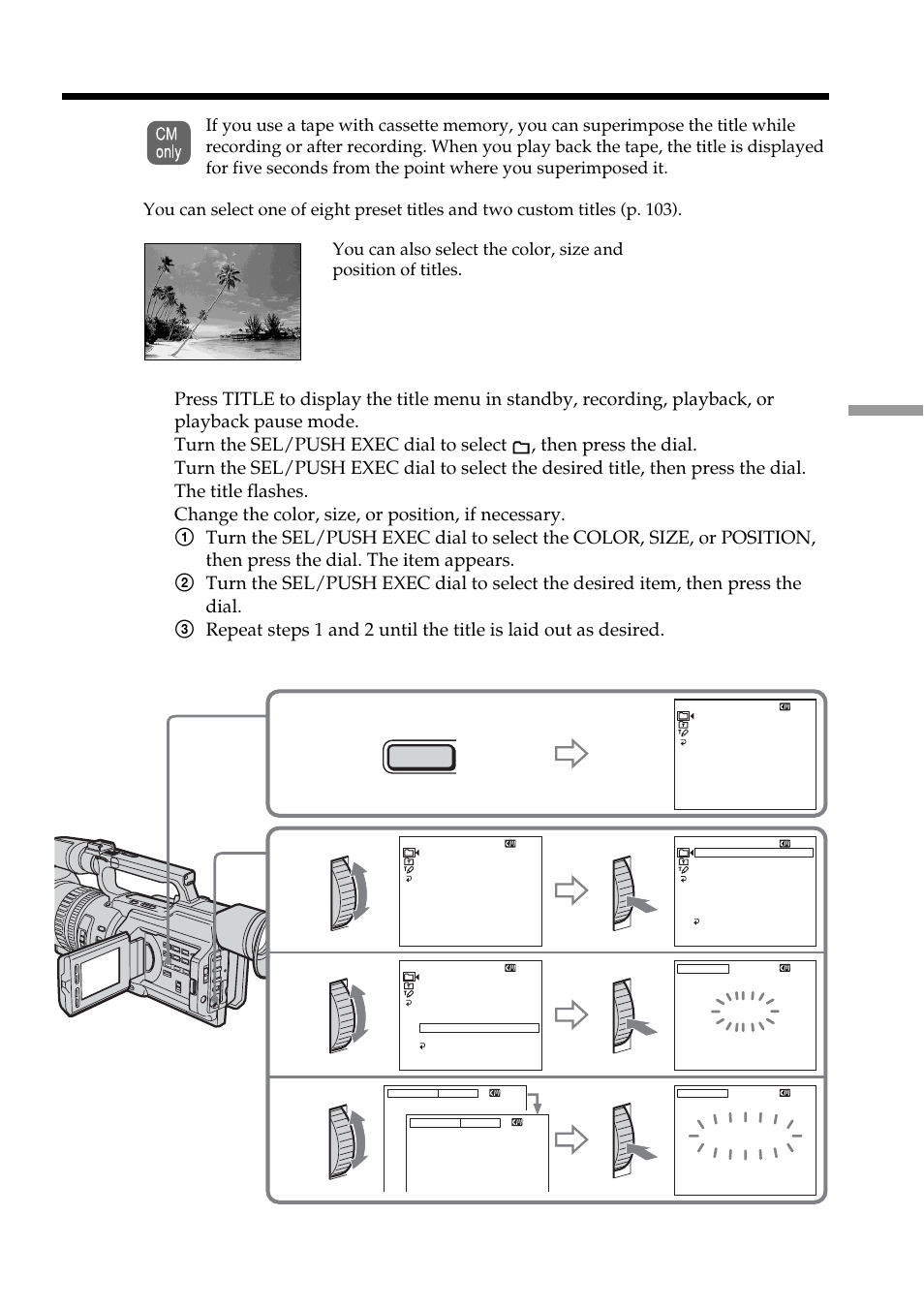Superimposing a title | Sony DCR-VX2100 User Manual | Page 99 / 176