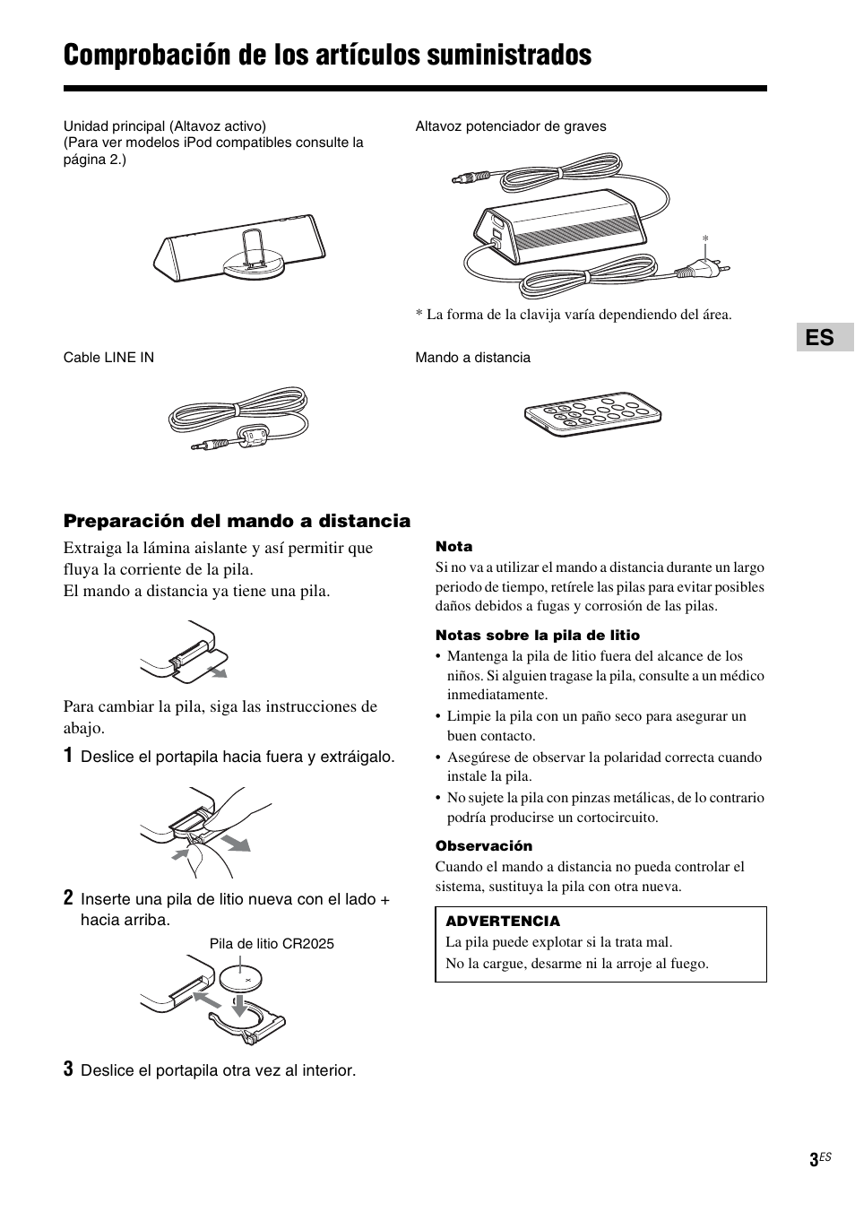 Comprobación de los artículos suministrados | Sony CPF-IP001 User Manual | Page 19 / 100