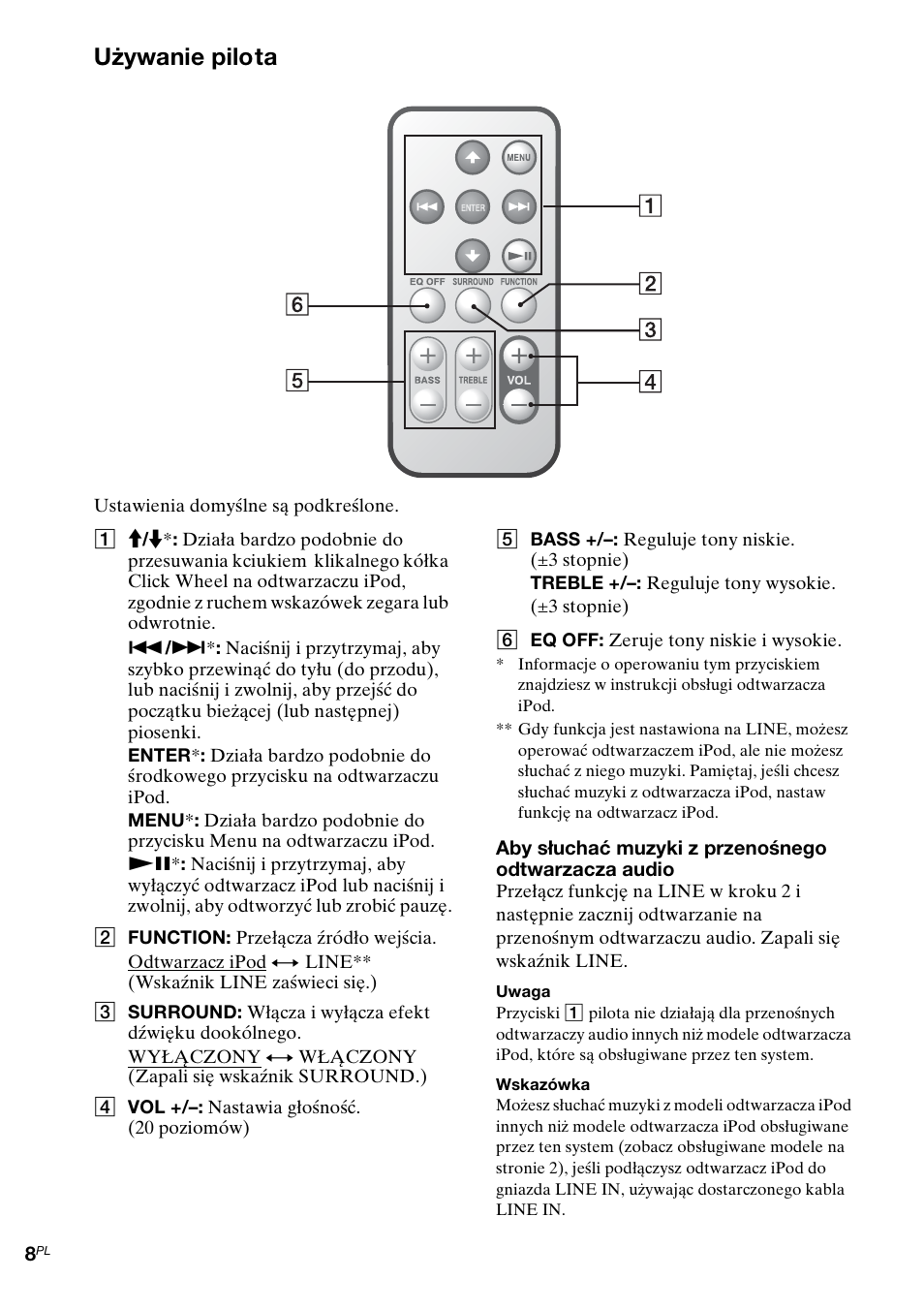 Używanie pilota | Sony CPF-IP001 User Manual | Page 64 / 100