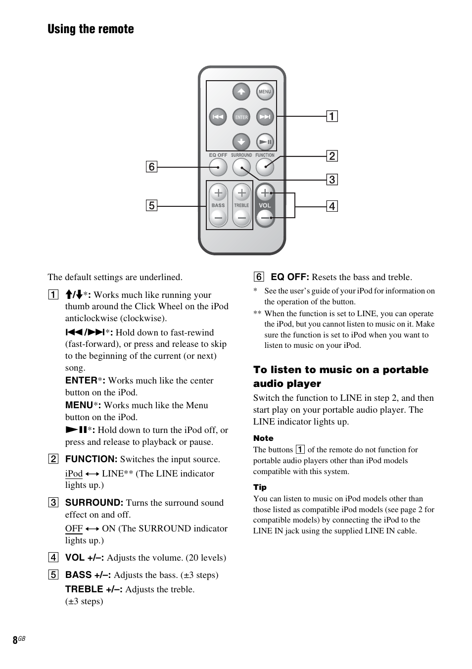 Using the remote | Sony CPF-IP001 User Manual | Page 8 / 100