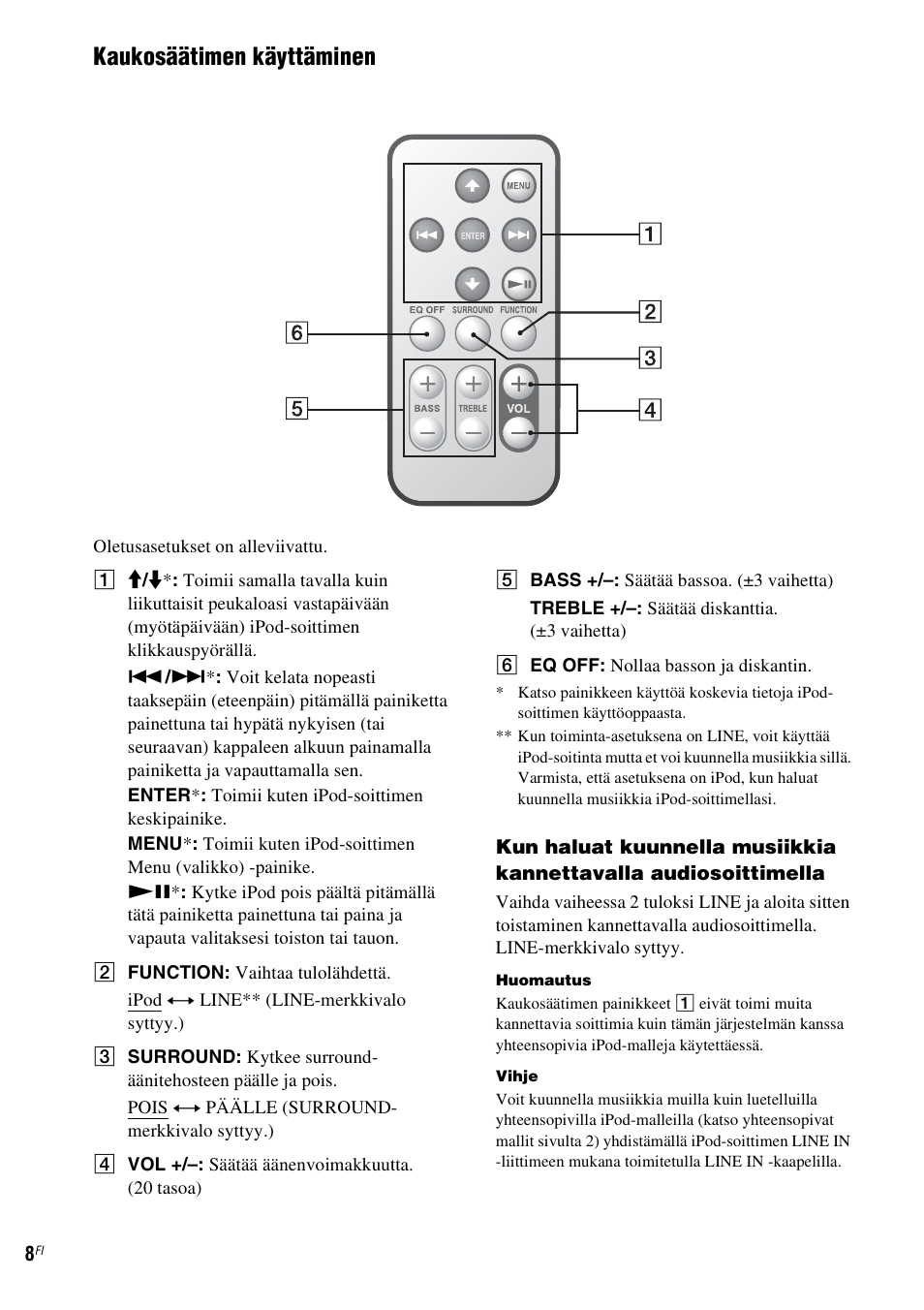 Kaukosäätimen käyttäminen | Sony CPF-IP001 User Manual | Page 80 / 100